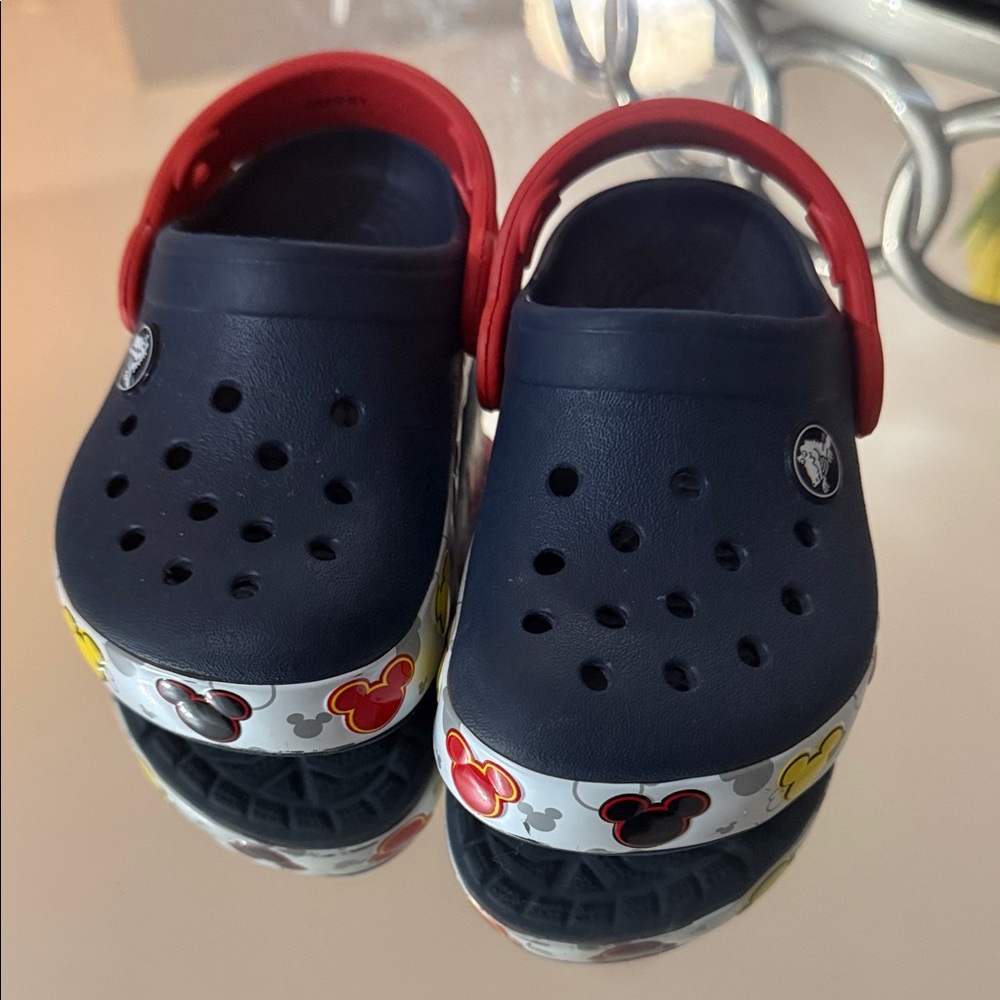 CROCS Kids Navy and Red Mickey Mouse Sandals  They have lights